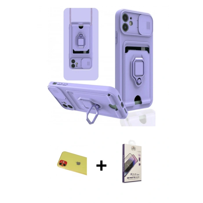 MARSİLYAN™- iPhone 11 Kılıf Vadi Form Prime - Siyah Bilvis 3D Mat Cam Ekran Koruyucu + Kırmızı Rainbow Kamera Lens Koruma Cam
