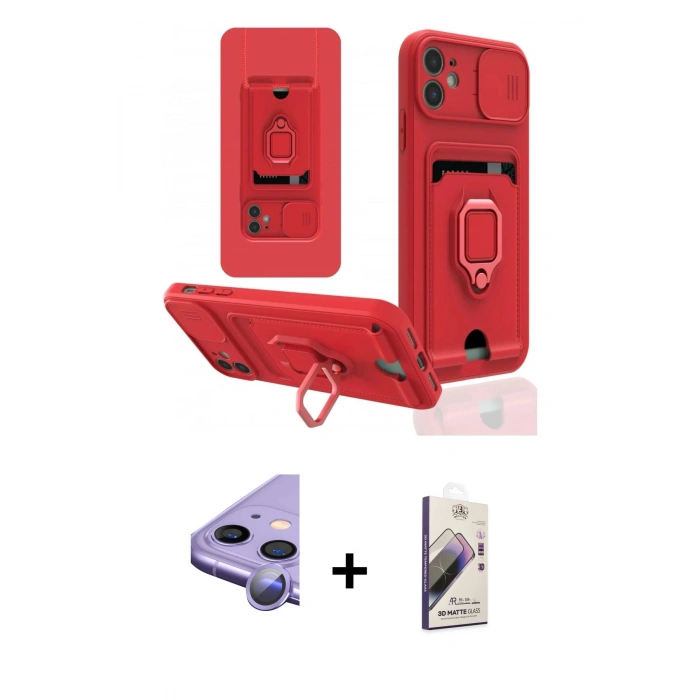 MARSİLYAN™- iPhone 11 Kılıf Vadi Form Prime - Siyah Bilvis 3D Mat Cam Ekran Koruyucu + Raze Metal Kamera Lens - MR