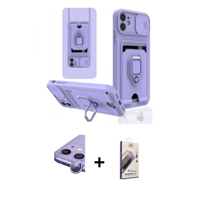 MARSİLYAN™- iPhone 11 Kılıf Vadi Form Prime - Siyah Bilvis 3D Mat Cam Ekran Koruyucu + Raze Metal Kamera Lens - MR
