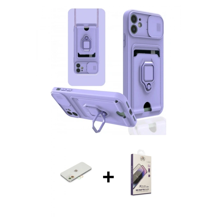 MARSİLYAN™- iPhone 11 Kılıf Vadi Form Prime - Siyah Bilvis 3D Mat Cam Ekran Koruyucu + Renkli Kamera Lens Koruma Cam - TU