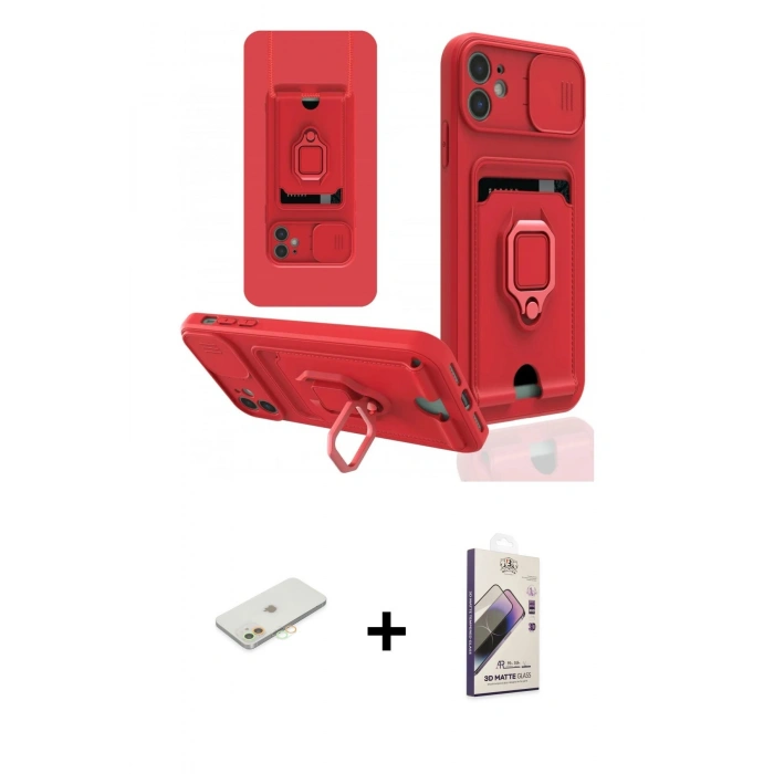 MARSİLYAN™- iPhone 11 Kılıf Vadi Form Prime - Siyah Bilvis 3D Mat Cam Ekran Koruyucu + Renkli Kamera Lens Koruma Cam - TU