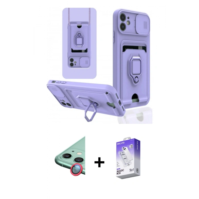 MARSİLYAN™- iPhone 11 Kılıf Vadi Form Prime - Siyah Bilvis 5in1 3D Magic Cam Ekran Koruyucu + Kırmızı Raze Metal Kamera Lens