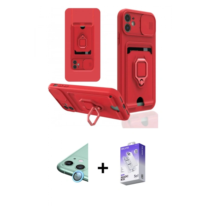 MARSİLYAN™- iPhone 11 Kılıf Vadi Form Prime - Siyah Bilvis 5in1 3D Magic Cam Ekran Koruyucu + Raze Metal Kamera Lens - MI