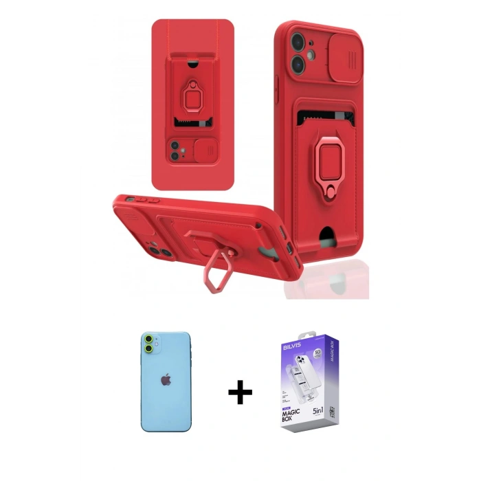 MARSİLYAN™- iPhone 11 Kılıf Vadi Form Prime - Siyah Bilvis 5in1 3D Magic Cam Ekran Koruyucu + Neon Fosforlu Kamera Lens - YL