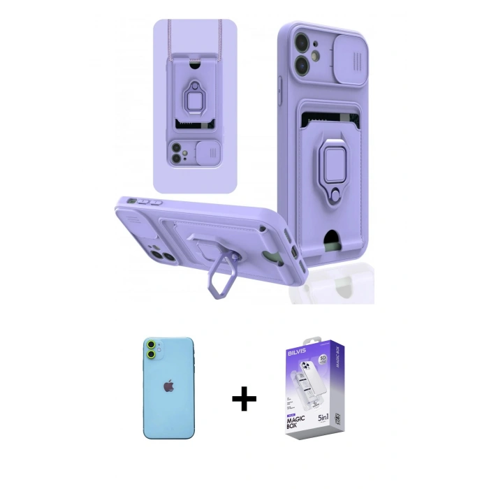 MARSİLYAN™- iPhone 11 Kılıf Vadi Form Prime - Siyah Bilvis 5in1 3D Magic Cam Ekran Koruyucu + Neon Fosforlu Kamera Lens - YL