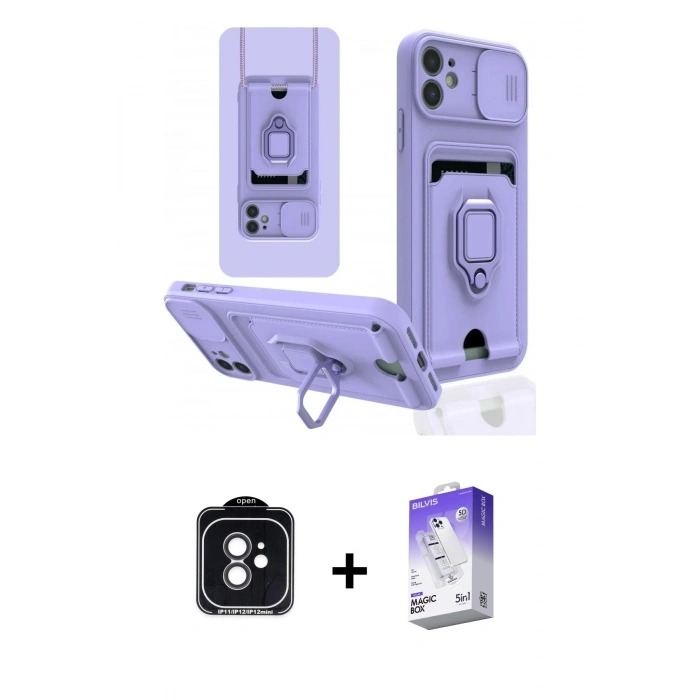 MARSİLYAN™- iPhone 11 Kılıf Vadi Form Prime - Siyah Bilvis 5in1 3D Magic Cam Ekran Koruyucu + PVD Metal Kamera Lens - SH
