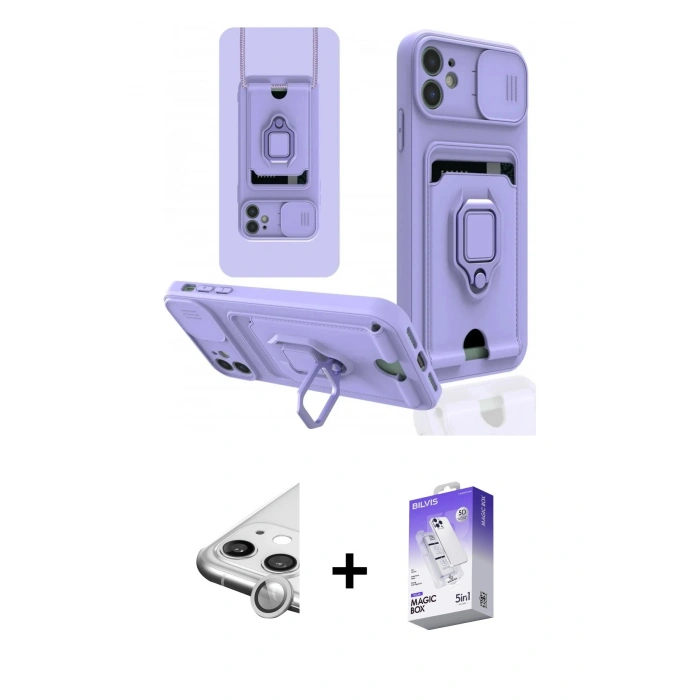 MARSİLYAN™- iPhone 11 Kılıf Vadi Form Prime - Siyah Bilvis 5in1 3D Magic Cam Ekran Koruyucu + Raze Metal Kamera Lens - GS