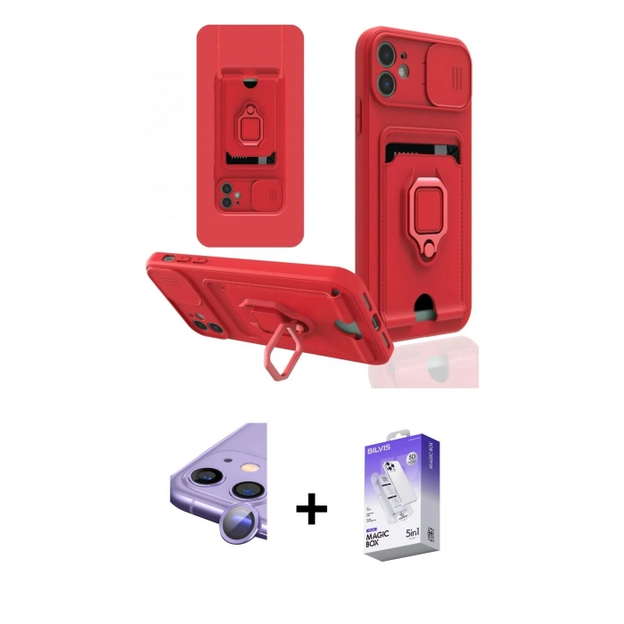 MARSİLYAN™- iPhone 11 Kılıf Vadi Form Prime - Siyah Bilvis 5in1 3D Magic Cam Ekran Koruyucu + Raze Metal Kamera Lens - MR