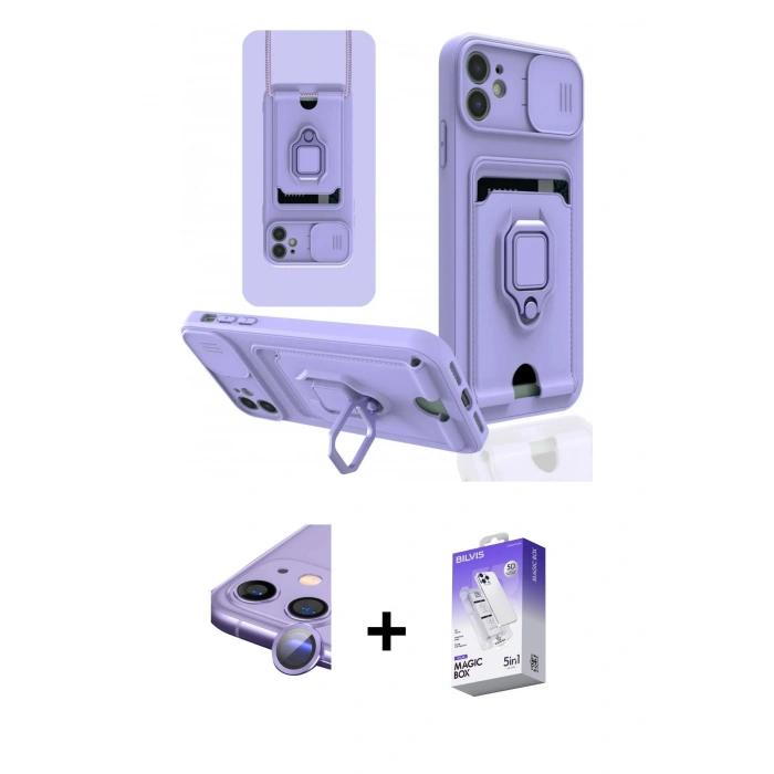 MARSİLYAN™- iPhone 11 Kılıf Vadi Form Prime - Siyah Bilvis 5in1 3D Magic Cam Ekran Koruyucu + Raze Metal Kamera Lens - MR