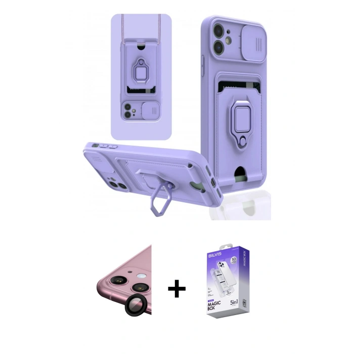 MARSİLYAN™- iPhone 11 Kılıf Vadi Form Prime - Siyah Bilvis 5in1 3D Magic Cam Ekran Koruyucu + Raze Metal Kamera Lens - SH
