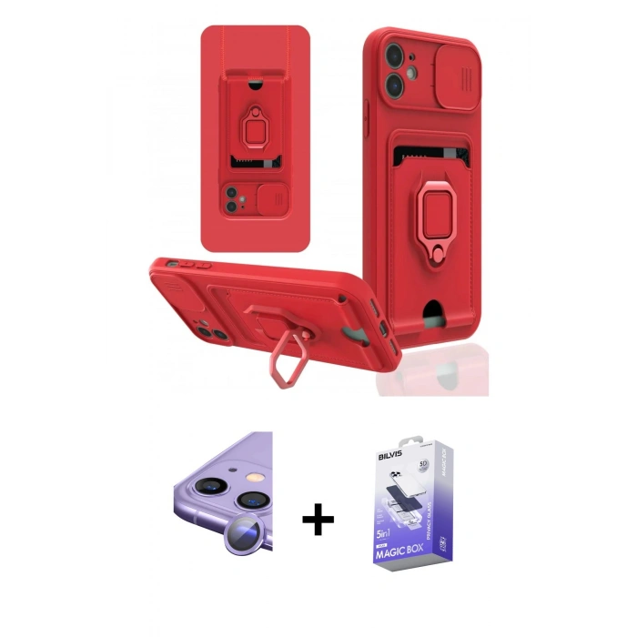 MARSİLYAN™- iPhone 11 Kılıf Vadi Form Prime - Siyah Bilvis 5in1 5D Magic Hayalet Cam Ekran Koruyucu + Mor Raze Metal Kamera Lens
