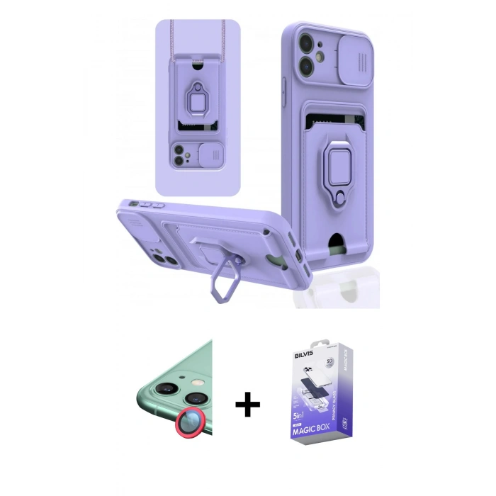MARSİLYAN™- iPhone 11 Kılıf Vadi Form Prime - Siyah Bilvis 5in1 5D Magic Hayalet Cam Ekran Koruyucu + Raze Metal Kamera Lens - KI