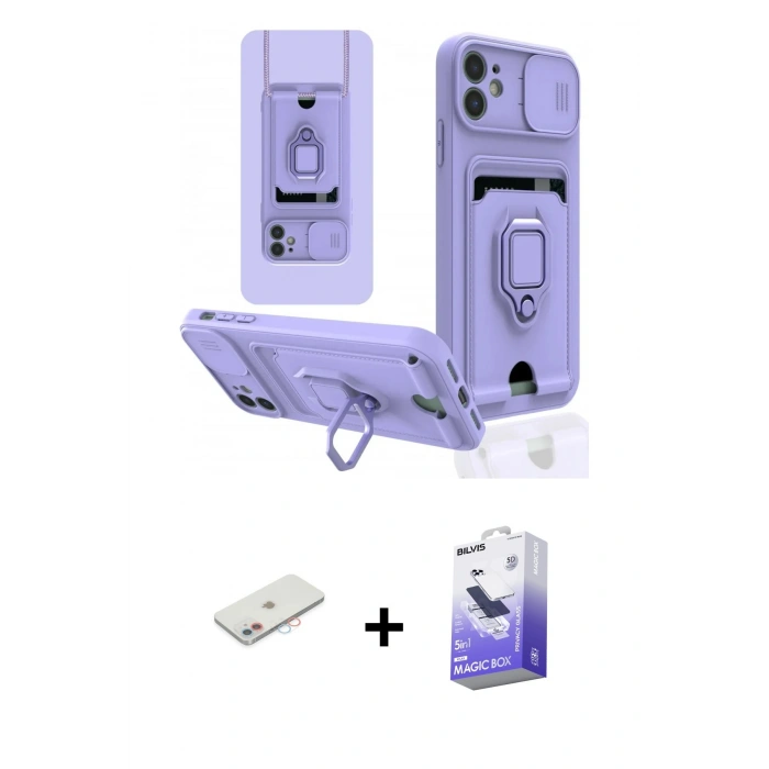 MARSİLYAN™- iPhone 11 Kılıf Vadi Form Prime - Siyah Bilvis 5in1 5D Magic Hayalet Cam Ekran Koruyucu + Renkli Kamera Lens Koruma Cam - PE