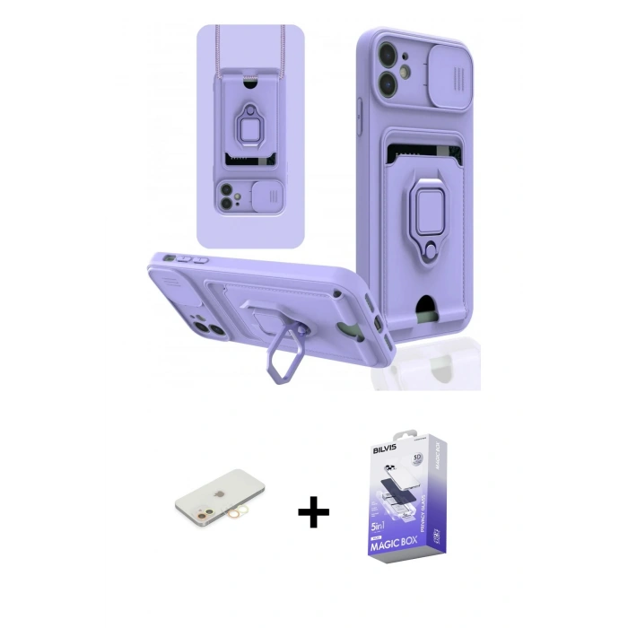MARSİLYAN™- iPhone 11 Kılıf Vadi Form Prime - Siyah Bilvis 5in1 5D Magic Hayalet Cam Ekran Koruyucu + Renkli Kamera Lens Koruma Cam - SI
