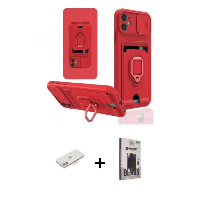 MARSİLYAN™- iPhone 11 Kılıf Vadi Form Prime - Siyah Bilvis Hayalet Cam Ekran Koruyucu + Renkli Kamera Lens Koruma Cam - PE