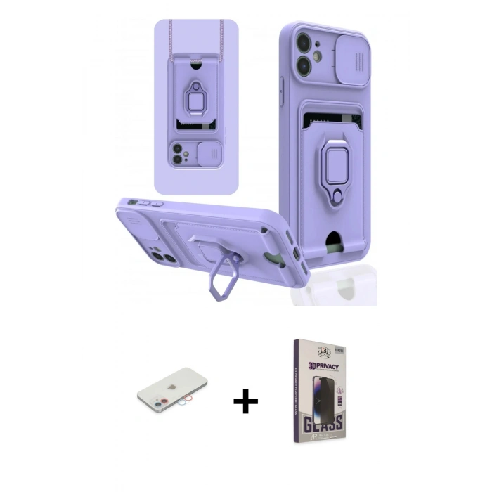 MARSİLYAN™- iPhone 11 Kılıf Vadi Form Prime - Siyah Bilvis Hayalet Cam Ekran Koruyucu + Renkli Kamera Lens Koruma Cam - PE