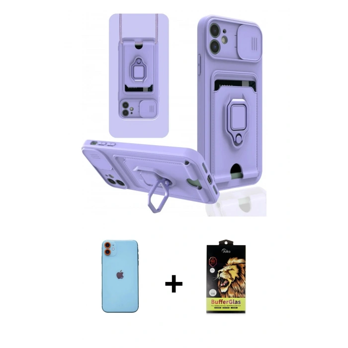 MARSİLYAN™- iPhone 11 Kılıf Vadi Form Prime - Siyah Buffer Cam Ekran Koruyucu + Neon Fosforlu Kamera Lens - TU