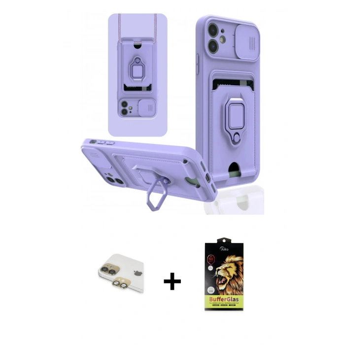 MARSİLYAN™- iPhone 11 Kılıf Vadi Form Prime - Siyah Buffer Cam Ekran Koruyucu + Pers Alüminyum Kamera Lens - GD