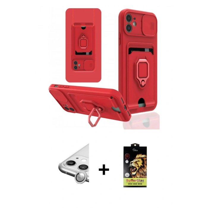 MARSİLYAN™- iPhone 11 Kılıf Vadi Form Prime - Siyah Buffer Cam Ekran Koruyucu + Raze Metal Kamera Lens - GS