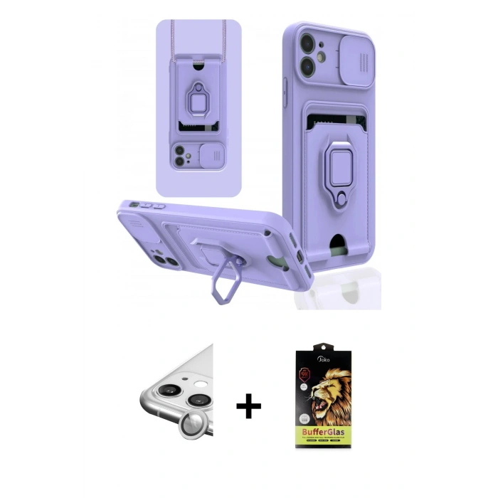 MARSİLYAN™- iPhone 11 Kılıf Vadi Form Prime - Siyah Buffer Cam Ekran Koruyucu + Raze Metal Kamera Lens - GS