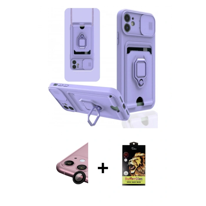 MARSİLYAN™- iPhone 11 Kılıf Vadi Form Prime - Siyah Buffer Cam Ekran Koruyucu + Raze Metal Kamera Lens - SH