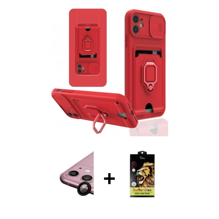 MARSİLYAN™- iPhone 11 Kılıf Vadi Form Prime - Siyah Buffer Cam Ekran Koruyucu + Raze Metal Kamera Lens - SH