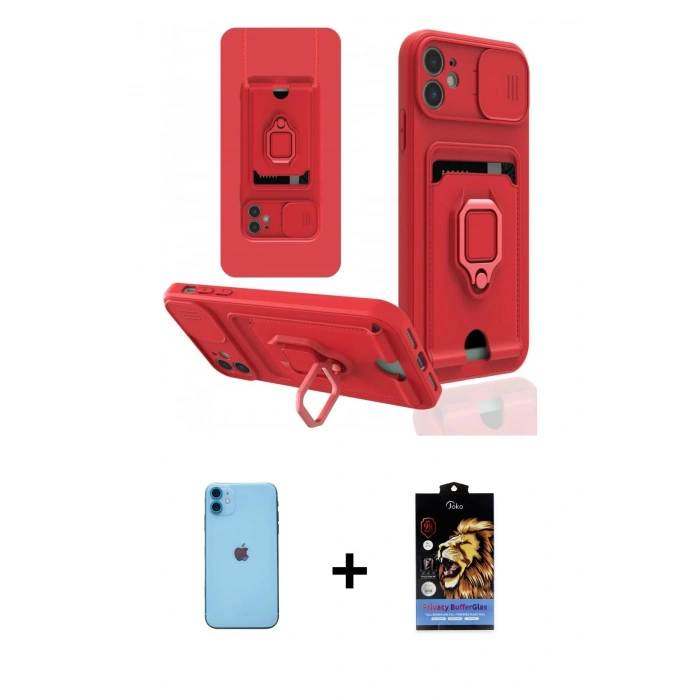 MARSİLYAN™- iPhone 11 Kılıf Vadi Form Prime - Siyah Buffer Hayalet Cam Ekran Koruyucu + Neon Fosforlu Kamera Lens - MI