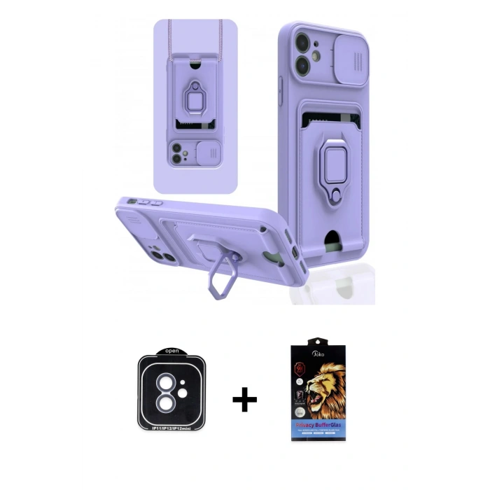 MARSİLYAN™- iPhone 11 Kılıf Vadi Form Prime - Siyah Buffer Hayalet Cam Ekran Koruyucu + Mavi PVD Metal Kamera Lens