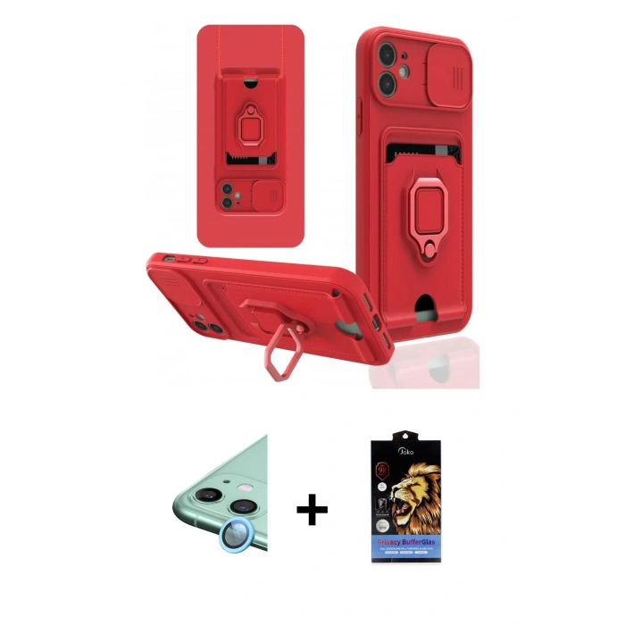 MARSİLYAN™- iPhone 11 Kılıf Vadi Form Prime - Siyah Buffer Hayalet Cam Ekran Koruyucu + Mavi Raze Metal Kamera Lens