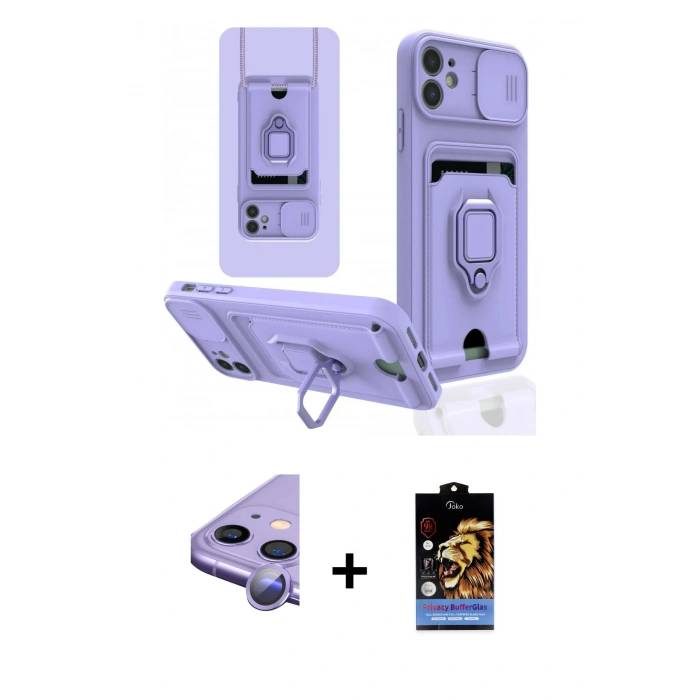 MARSİLYAN™- iPhone 11 Kılıf Vadi Form Prime - Siyah Buffer Hayalet Cam Ekran Koruyucu + Raze Metal Kamera Lens - MR