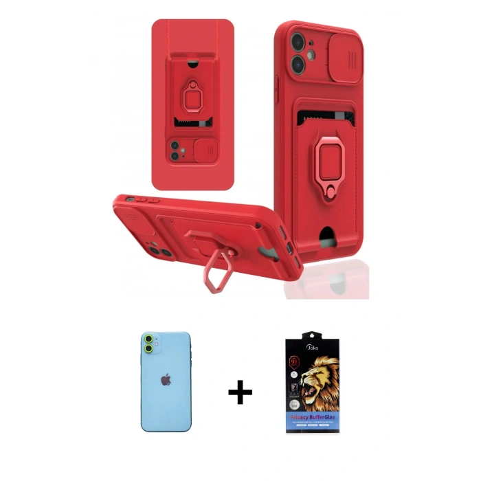 MARSİLYAN™- iPhone 11 Kılıf Vadi Form Prime - Siyah Buffer Hayalet Cam Ekran Koruyucu + Neon Fosforlu Kamera Lens - YL