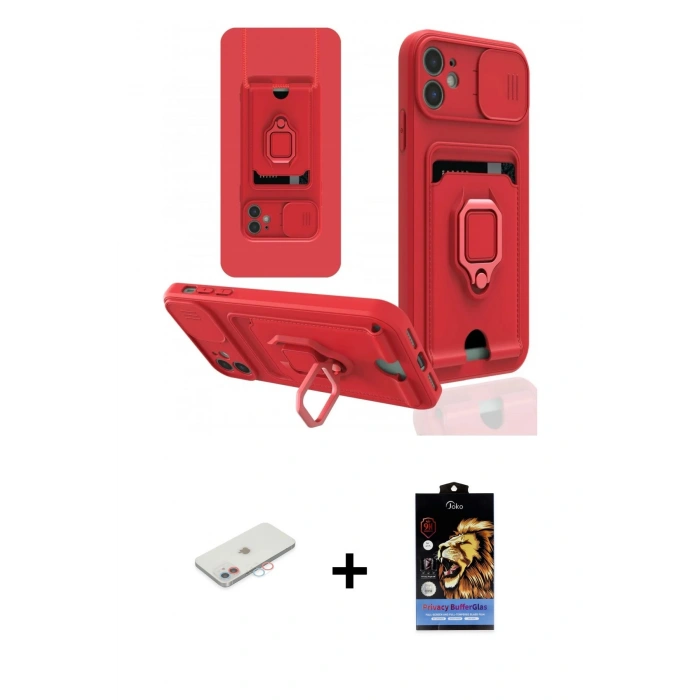 MARSİLYAN™- iPhone 11 Kılıf Vadi Form Prime - Siyah Buffer Hayalet Cam Ekran Koruyucu + Pembe Renkli Kamera Lens Koruma Cam