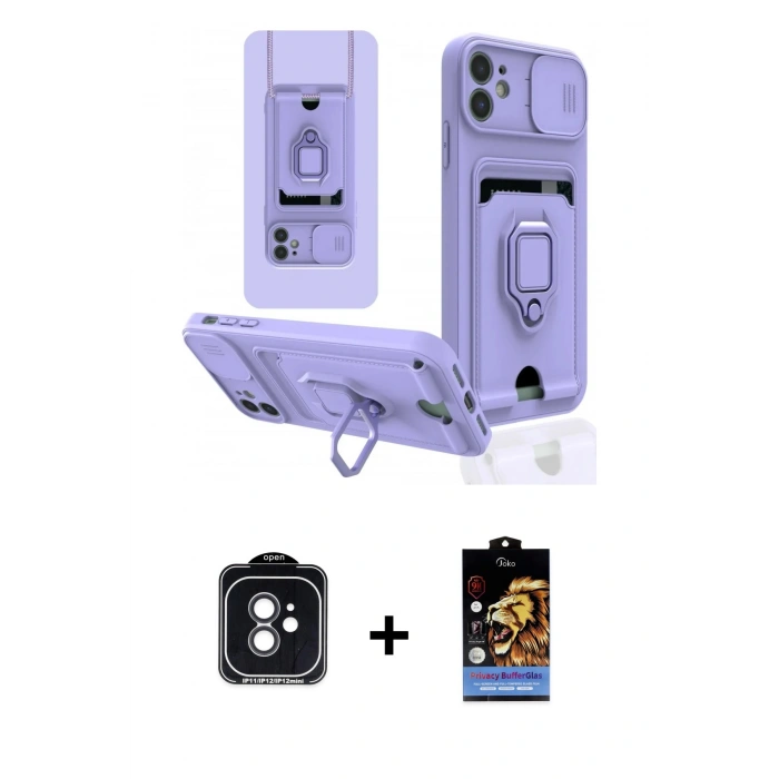 MARSİLYAN™- iPhone 11 Kılıf Vadi Form Prime - Siyah Buffer Hayalet Cam Ekran Koruyucu + PVD Metal Kamera Lens - SH