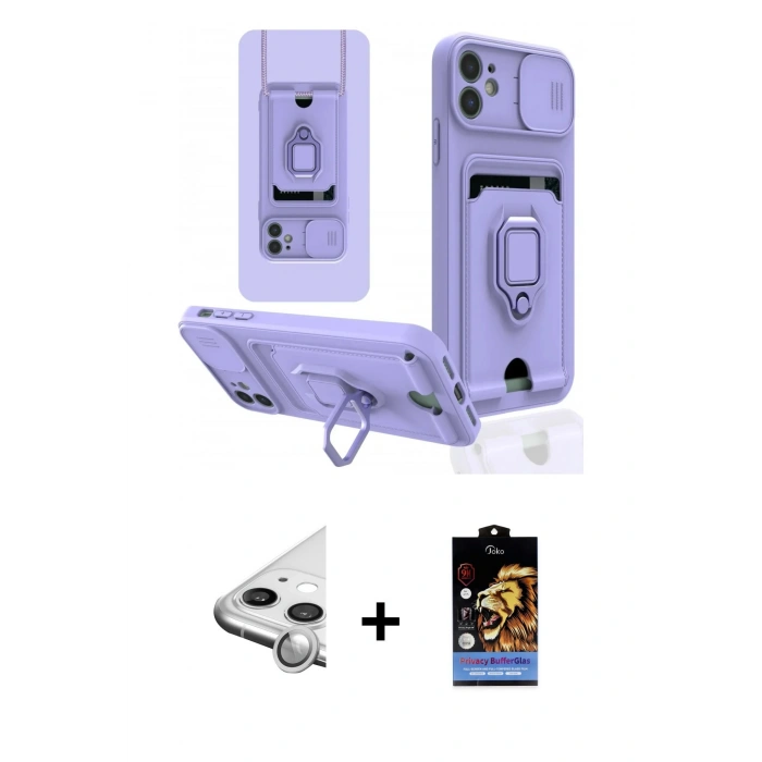MARSİLYAN™- iPhone 11 Kılıf Vadi Form Prime - Siyah Buffer Hayalet Cam Ekran Koruyucu + Raze Metal Kamera Lens - GS