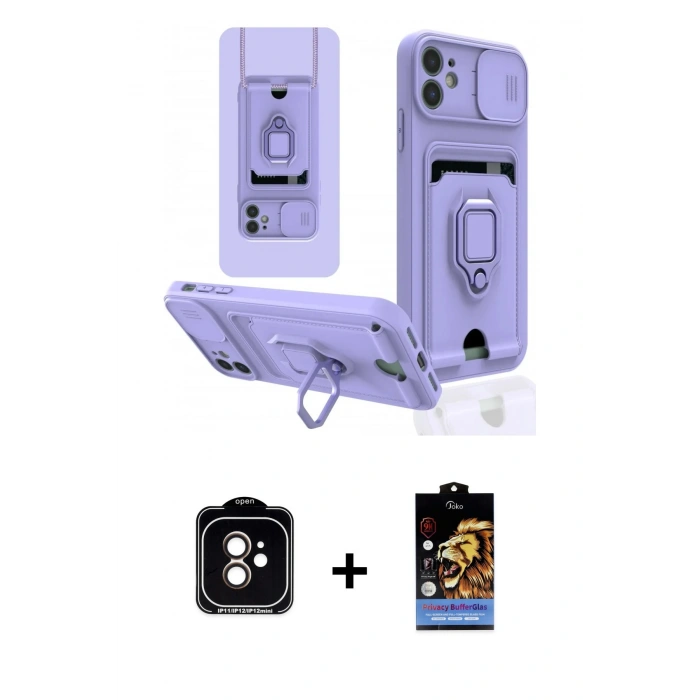 MARSİLYAN™- iPhone 11 Kılıf Vadi Form Prime - Siyah Buffer Hayalet Cam Ekran Koruyucu + Turuncu PVD Metal Kamera Lens