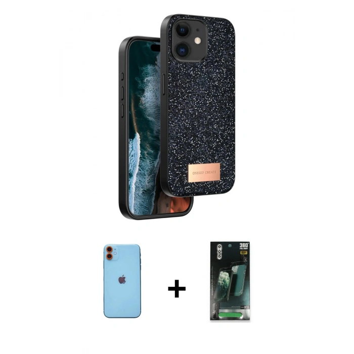 MARSİLYAN™- iPhone 11 Kılıf Vadi Klasik Serisi - Şeffaf 360 Full Body Arka Koruyucu + Neon Fosforlu Kamera Lens - TU