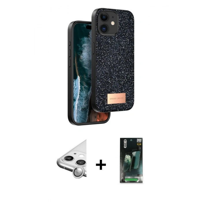 MARSİLYAN™- iPhone 11 Kılıf Vadi Klasik Serisi - Şeffaf 360 Full Body Arka Koruyucu + Raze Metal Kamera Lens - GS