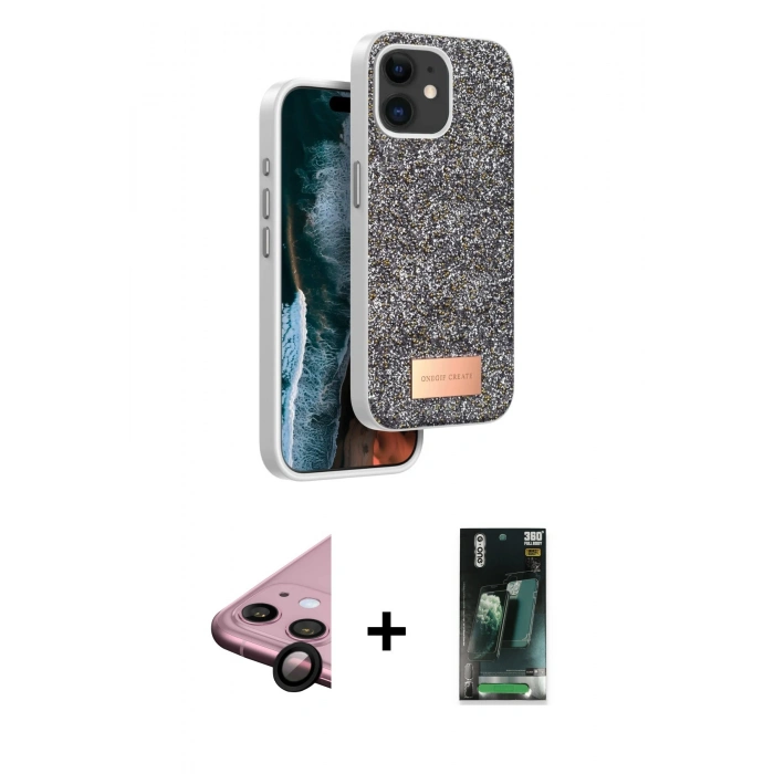 MARSİLYAN™- iPhone 11 Kılıf Vadi Klasik Serisi - Şeffaf 360 Full Body Arka Koruyucu + Raze Metal Kamera Lens - SH