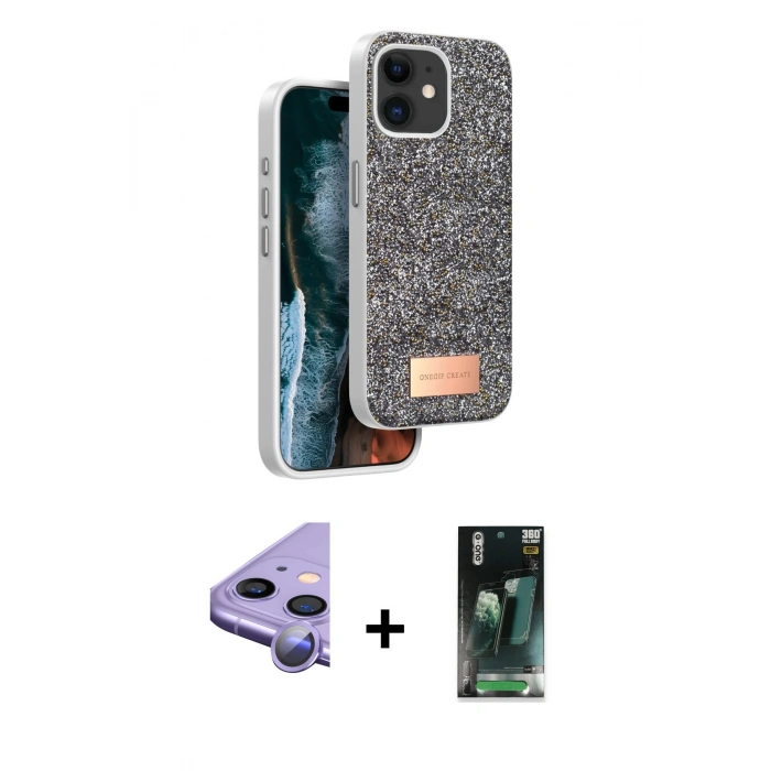 MARSİLYAN™- iPhone 11 Kılıf Vadi Klasik Serisi - Şeffaf 360 Full Body Arka Koruyucu + Raze Metal Kamera Lens - MR