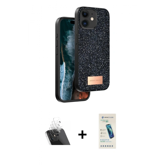 MARSİLYAN™- iPhone 11 Kılıf Vadi Klasik Serisi - Şeffaf Pasifik Cam Ekran Koruyucu + Kamera Lens Koruma Cam - SF