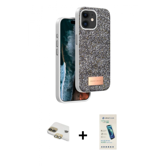 MARSİLYAN™- iPhone 11 Kılıf Vadi Klasik Serisi - Şeffaf Pasifik Cam Ekran Koruyucu + Pers Alüminyum Kamera Lens - GD