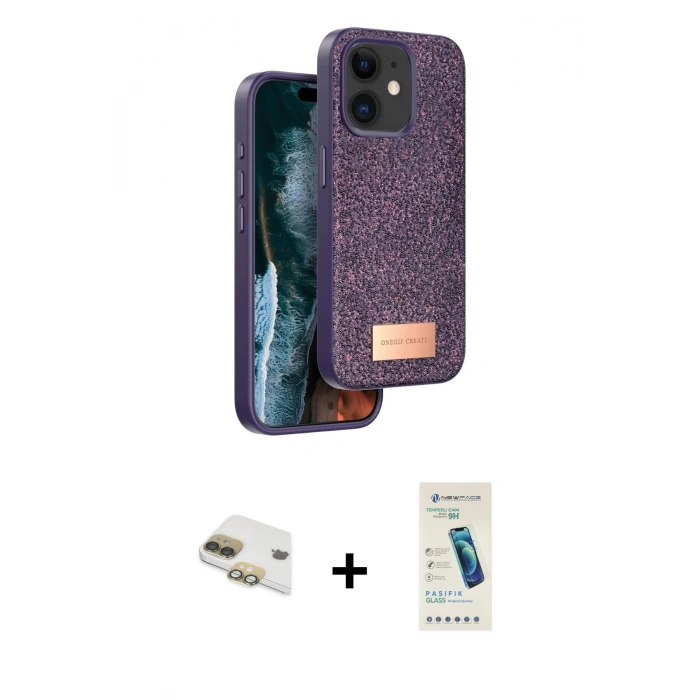 MARSİLYAN™- iPhone 11 Kılıf Vadi Klasik Serisi - Şeffaf Pasifik Cam Ekran Koruyucu + Pers Alüminyum Kamera Lens - GD