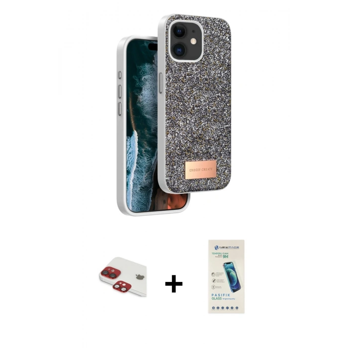 MARSİLYAN™- iPhone 11 Kılıf Vadi Klasik Serisi - Şeffaf Pasifik Cam Ekran Koruyucu + Pers Alüminyum Kamera Lens - KI