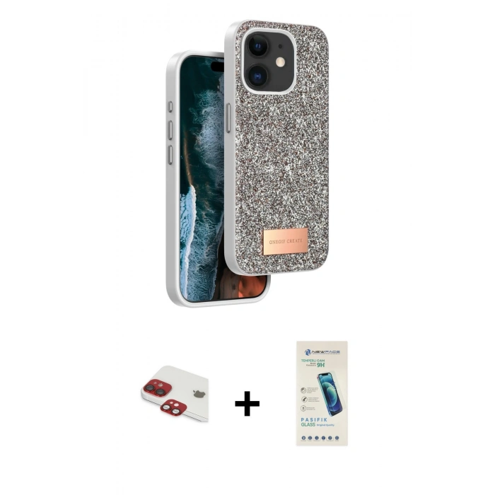 MARSİLYAN™- iPhone 11 Kılıf Vadi Klasik Serisi - Şeffaf Pasifik Cam Ekran Koruyucu + Pers Alüminyum Kamera Lens - KI