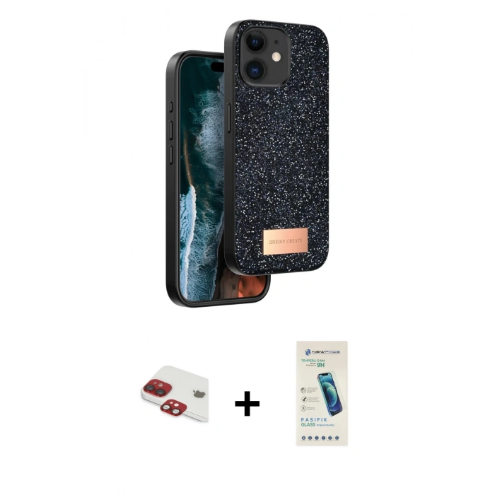 MARSİLYAN™- iPhone 11 Kılıf Vadi Klasik Serisi - Şeffaf Pasifik Cam Ekran Koruyucu + Pers Alüminyum Kamera Lens - KI