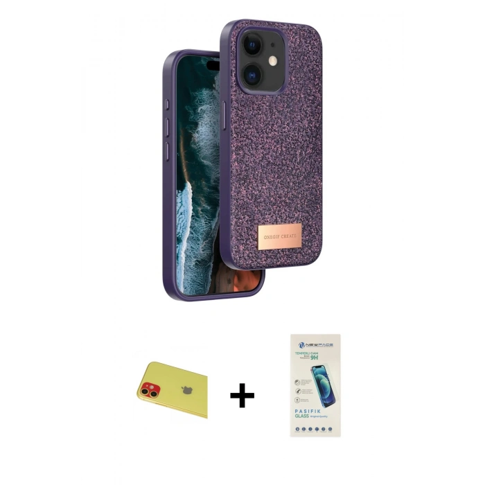 MARSİLYAN™- iPhone 11 Kılıf Vadi Klasik Serisi - Şeffaf Pasifik Cam Ekran Koruyucu + Rainbow Kamera Lens Koruma Cam - KI