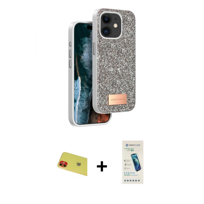 MARSİLYAN™- iPhone 11 Kılıf Vadi Klasik Serisi - Şeffaf Pasifik Cam Ekran Koruyucu + Rainbow Kamera Lens Koruma Cam - KI