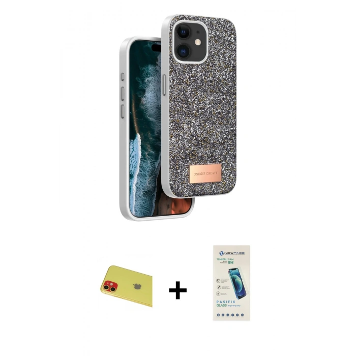 MARSİLYAN™- iPhone 11 Kılıf Vadi Klasik Serisi - Şeffaf Pasifik Cam Ekran Koruyucu + Rainbow Kamera Lens Koruma Cam - KI