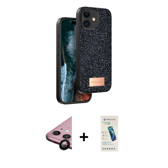 MARSİLYAN™- iPhone 11 Kılıf Vadi Klasik Serisi - Şeffaf Pasifik Cam Ekran Koruyucu + Raze Metal Kamera Lens - SH