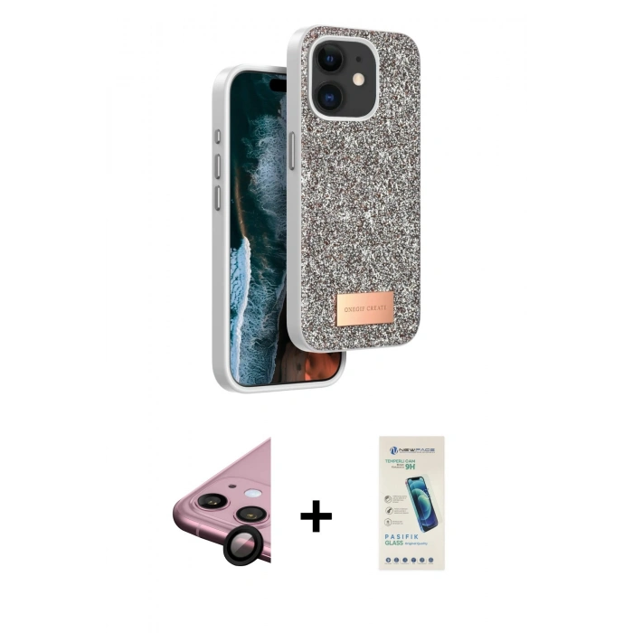MARSİLYAN™- iPhone 11 Kılıf Vadi Klasik Serisi - Şeffaf Pasifik Cam Ekran Koruyucu + Raze Metal Kamera Lens - SH
